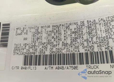 2006 Toyota Tacoma Prerunner V6 from USA, damaged, VIN 3TMJU62N66M011658